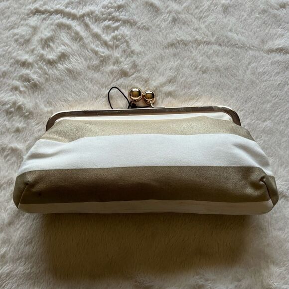 Donna Dixon Tippy Gold & White Kiss Lock Clutch NWT - Picture 4 of 16